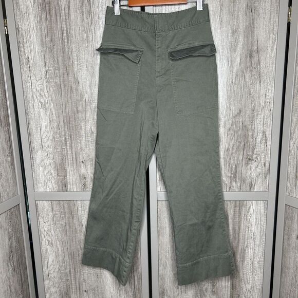 ATM Pants Size 0 Flare Cropped Leg Patch Pockets with Flap Green Color - Picture 1 of 7